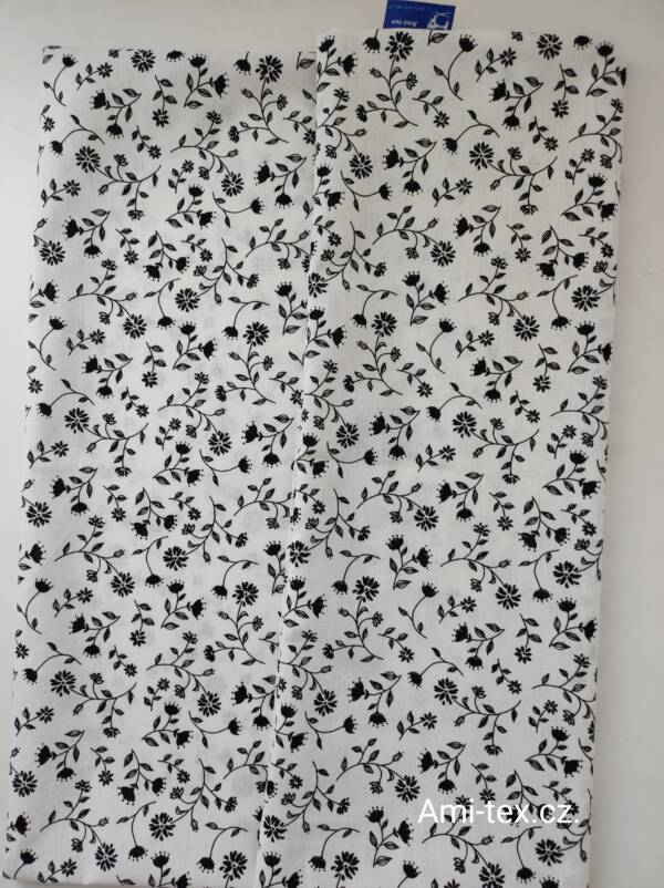 bavlněný povlak na polštář 50x50cm.motiv černá kvítka na bílé.